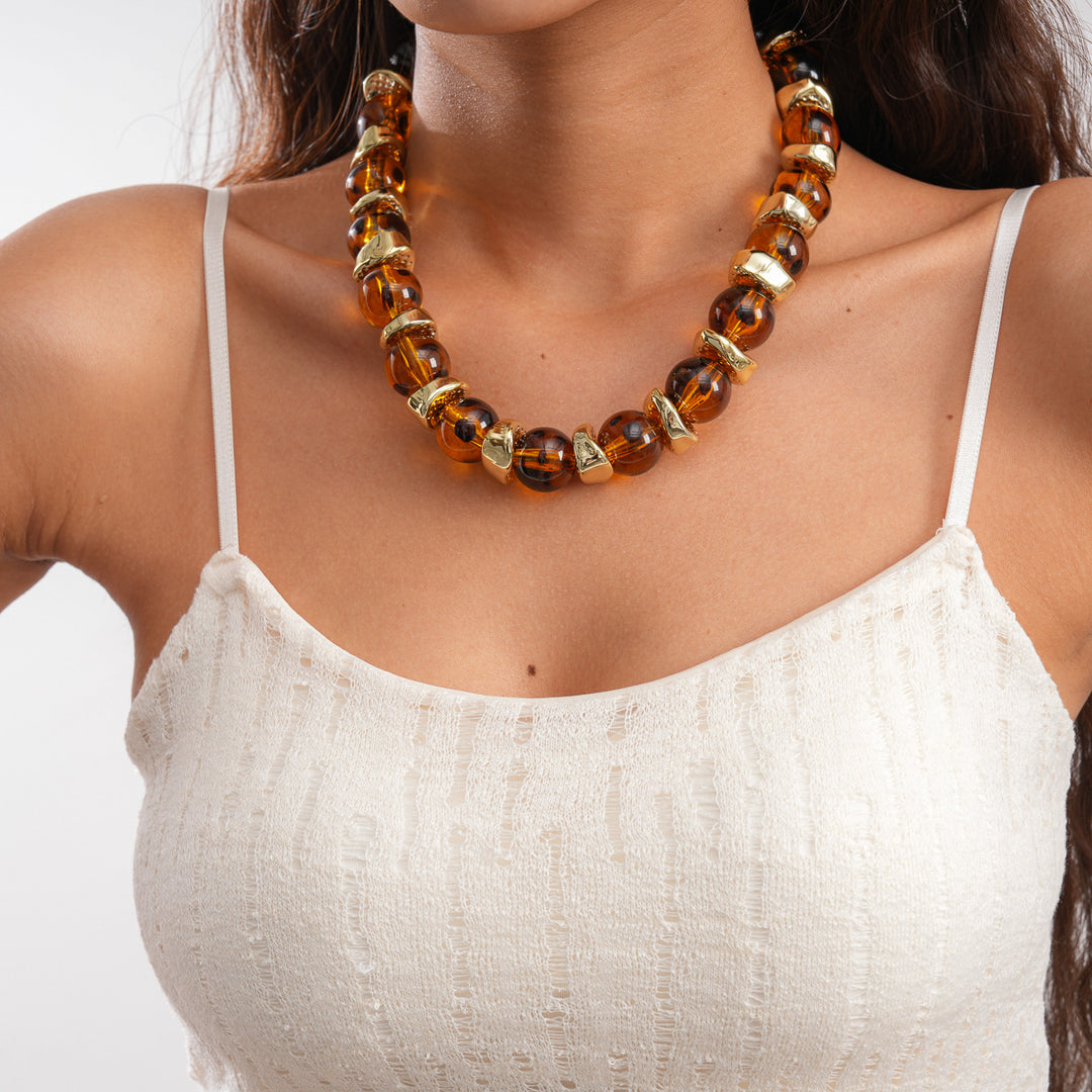 Womens Vintage Marbled Round Acrylic Beaded Necklace N6K182