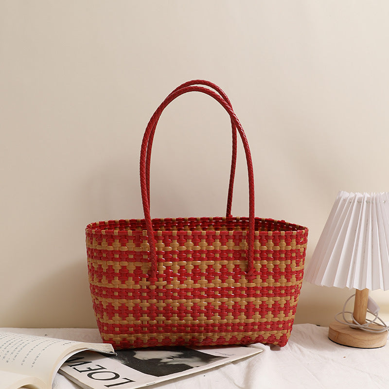Oversized Striped PP Woven Tote Bag N6E056