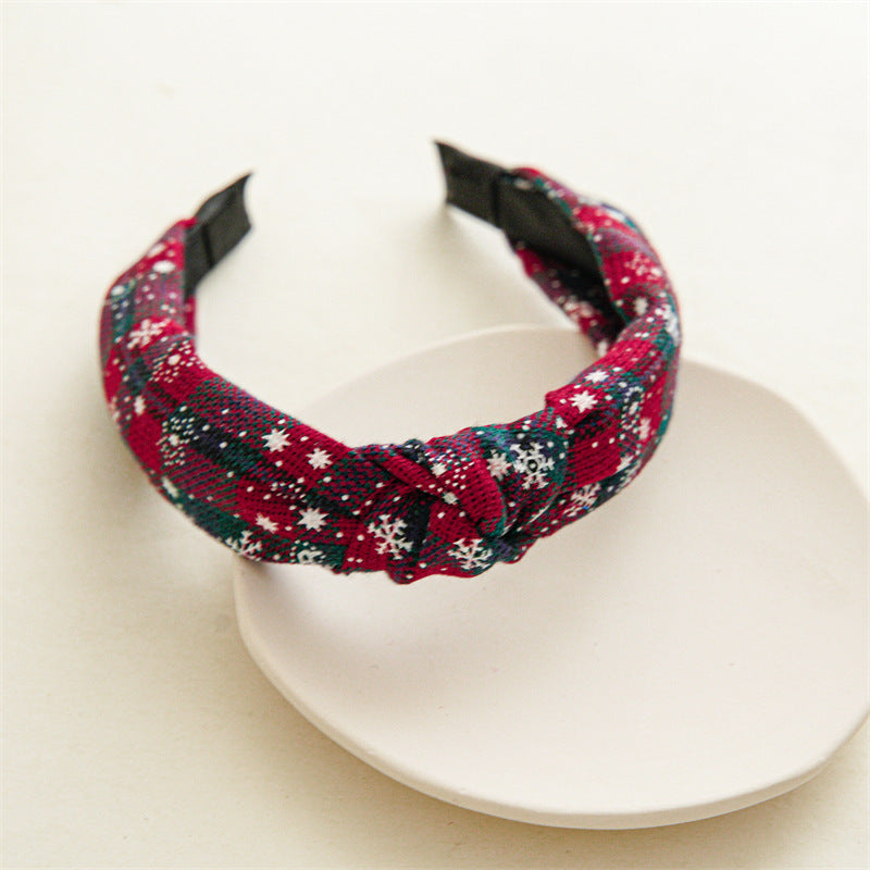 Womens Christmas Plaid Snowflake Knot Headband N6K124