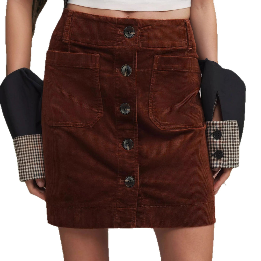 Corduroy Bodycon Mini Skirt Women Red Brown N5A100