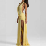 Load image into Gallery viewer, Deep V Tie Halter Dress Lightweight Buttercup N5Z833
