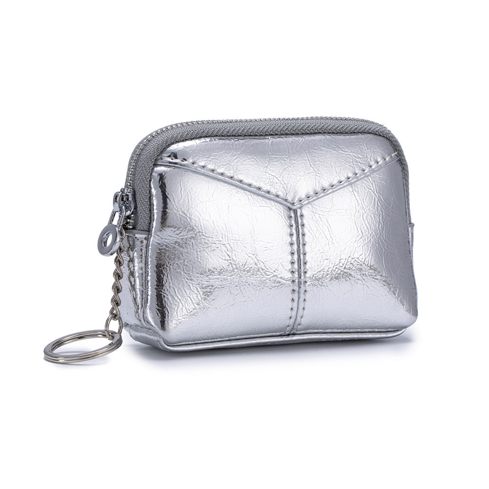 Top Grain Leather Cracked Texture Coin Purse Keychain N6G096