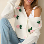 Load image into Gallery viewer, 3D Floral Button Cardigan Long Lightweight Off White N5Z697

