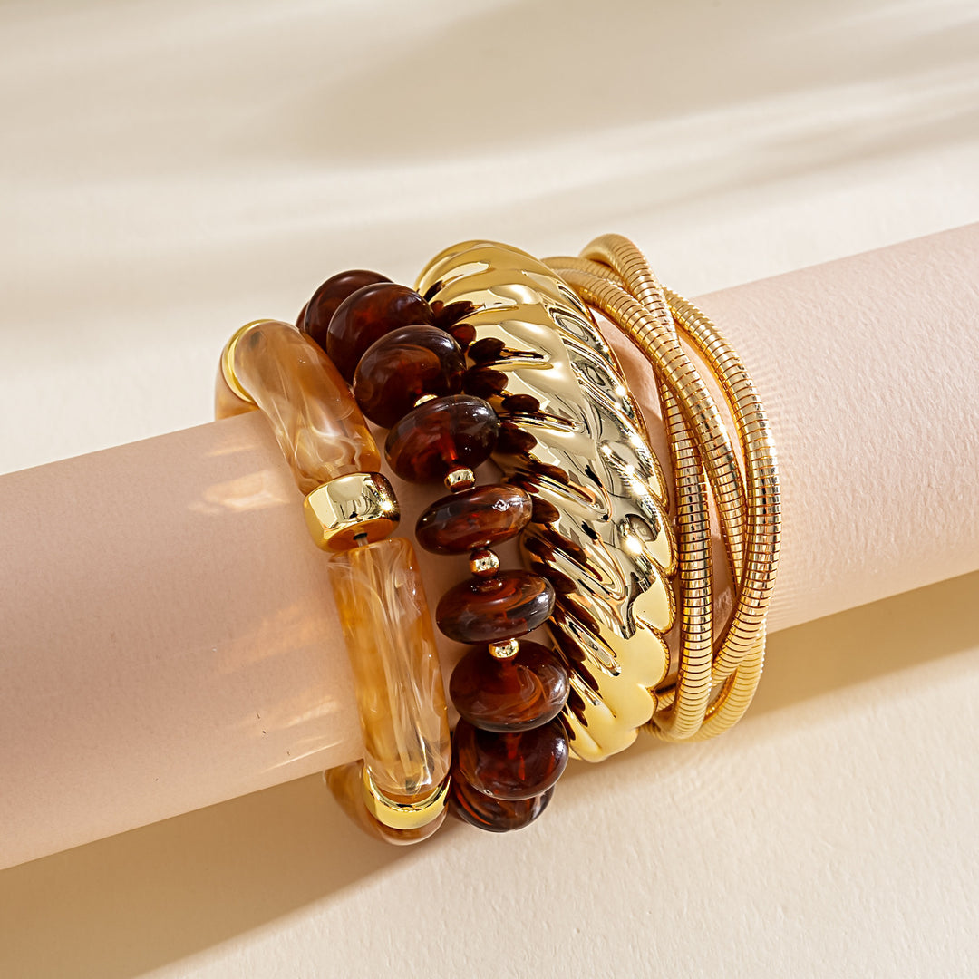 Vintage Metal Acrylic Beaded Bangle Set 4-Piece Women N6H075