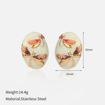 Load image into Gallery viewer, Oval Dragonfly Earrings Steel Asymmetric Drip Enamel S5P093