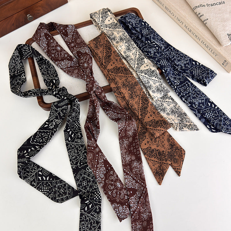 Vintage Paisley Long Narrow Scarf Necktie Women N6G236