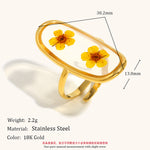 Load image into Gallery viewer, Real Flower Steel Ring Gold Plated Adjustable S5P002
