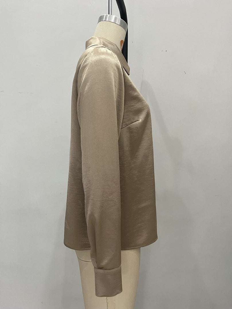 Modern Open Front Satin Shirt Women N6C133
