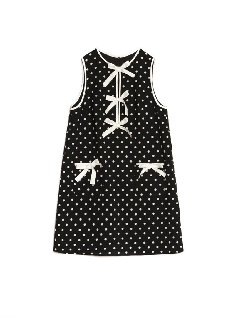 Polka Dot Sleeveless Dress with Bow Women N6D143