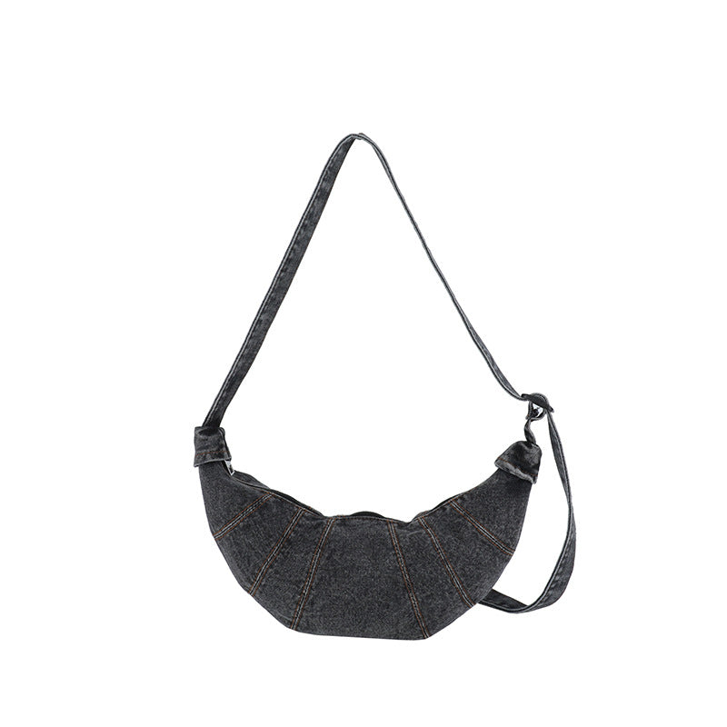 Women's Washed Denim Dumpling Crossbody Bag N6J197