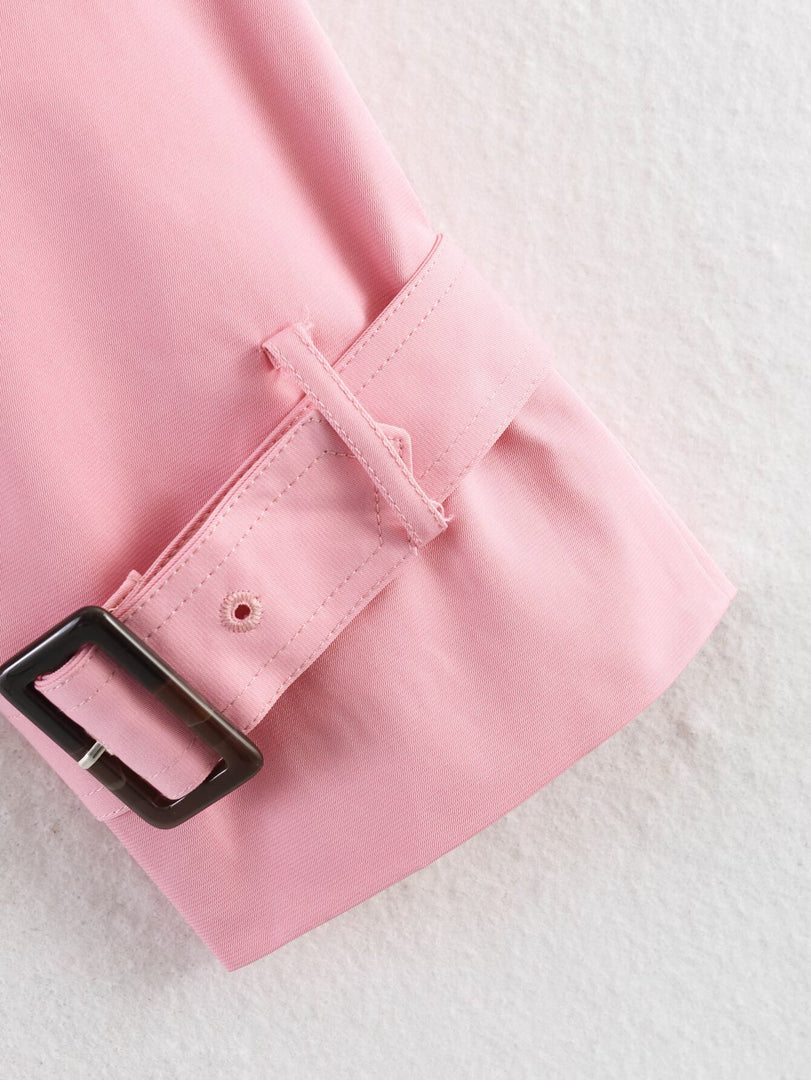 Loose Belted Double-Breasted Stand Collar Coat Women N6H125