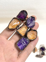 Load image into Gallery viewer, Antique Amethyst Citrine Adjustable Ring Copper S5P187
