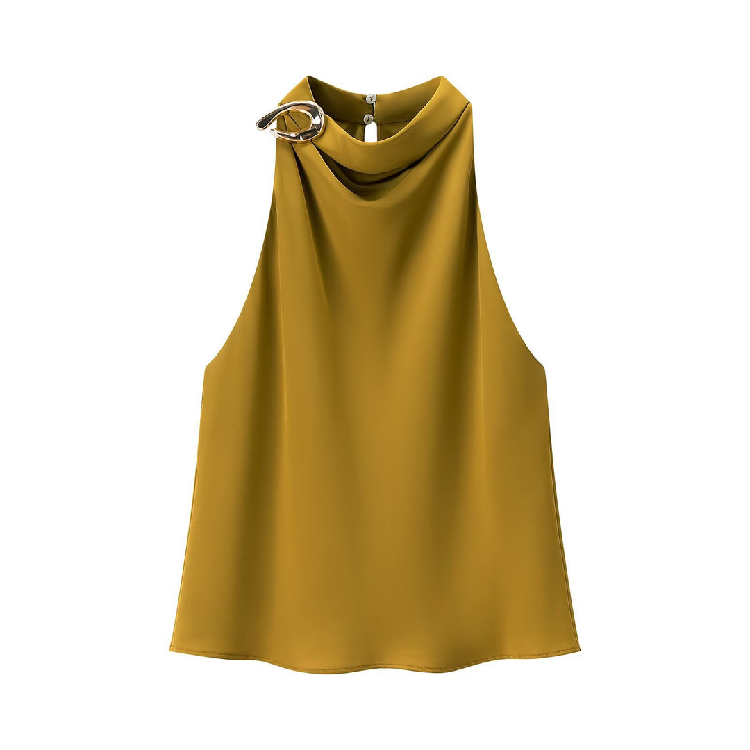 Golden Halter Neck Sleeveless Top Women N6C271