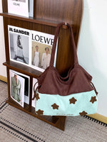 Load image into Gallery viewer, Women's Suede-Feel Color-Block Star Embroidered Tote Bag N6J211
