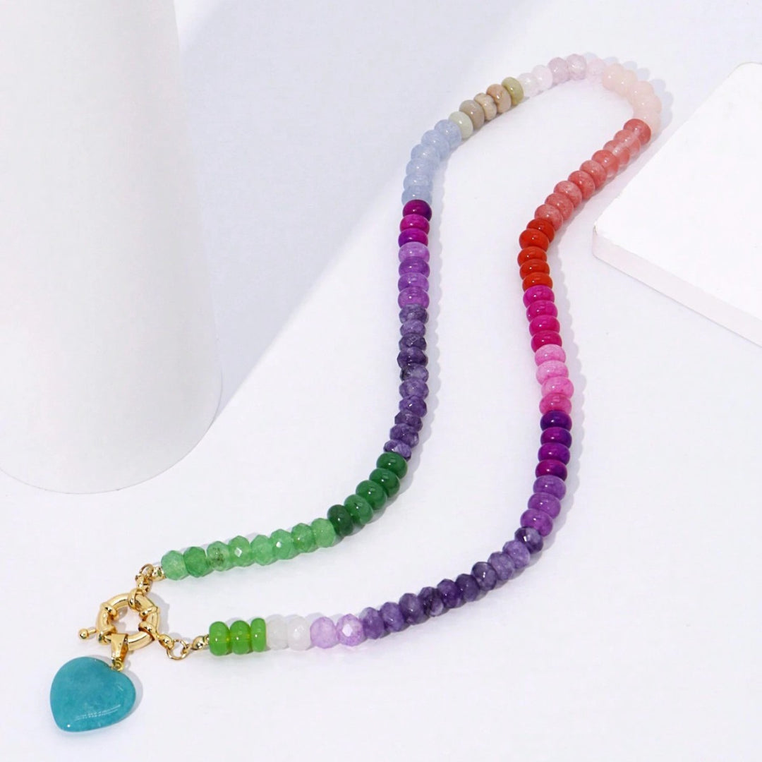 Beach Style Beaded Heart Lucite Necklace N6E113