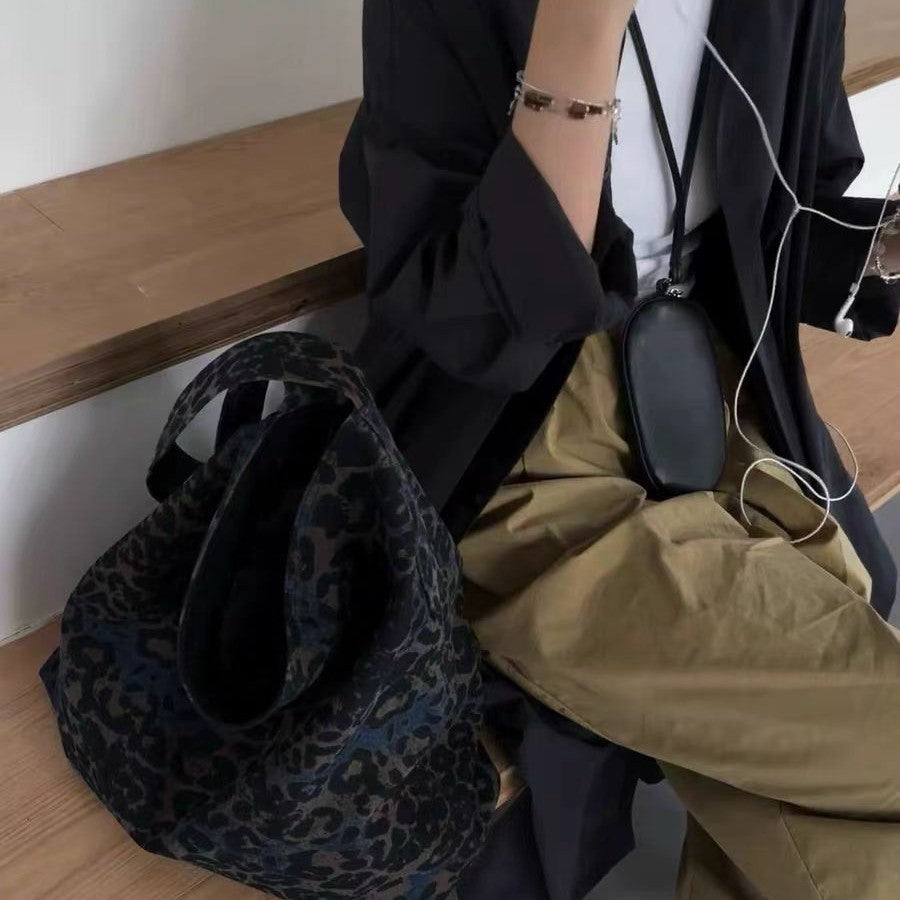 Denim Leopard Tote Bag Women Large Capacity Commuter S5P814