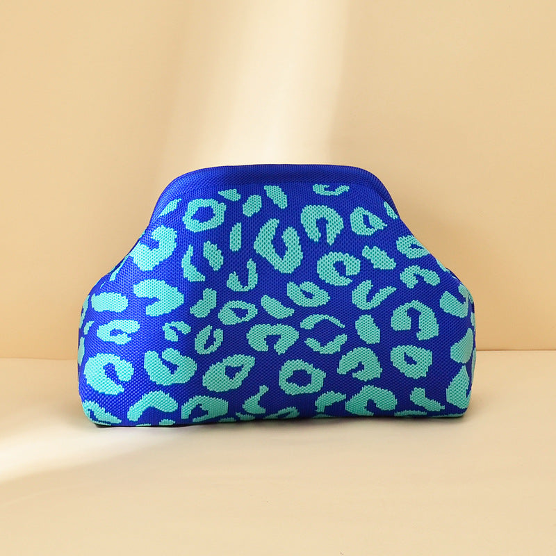 Women's Leopard Print Knit Clip Clutch Bag N6J141