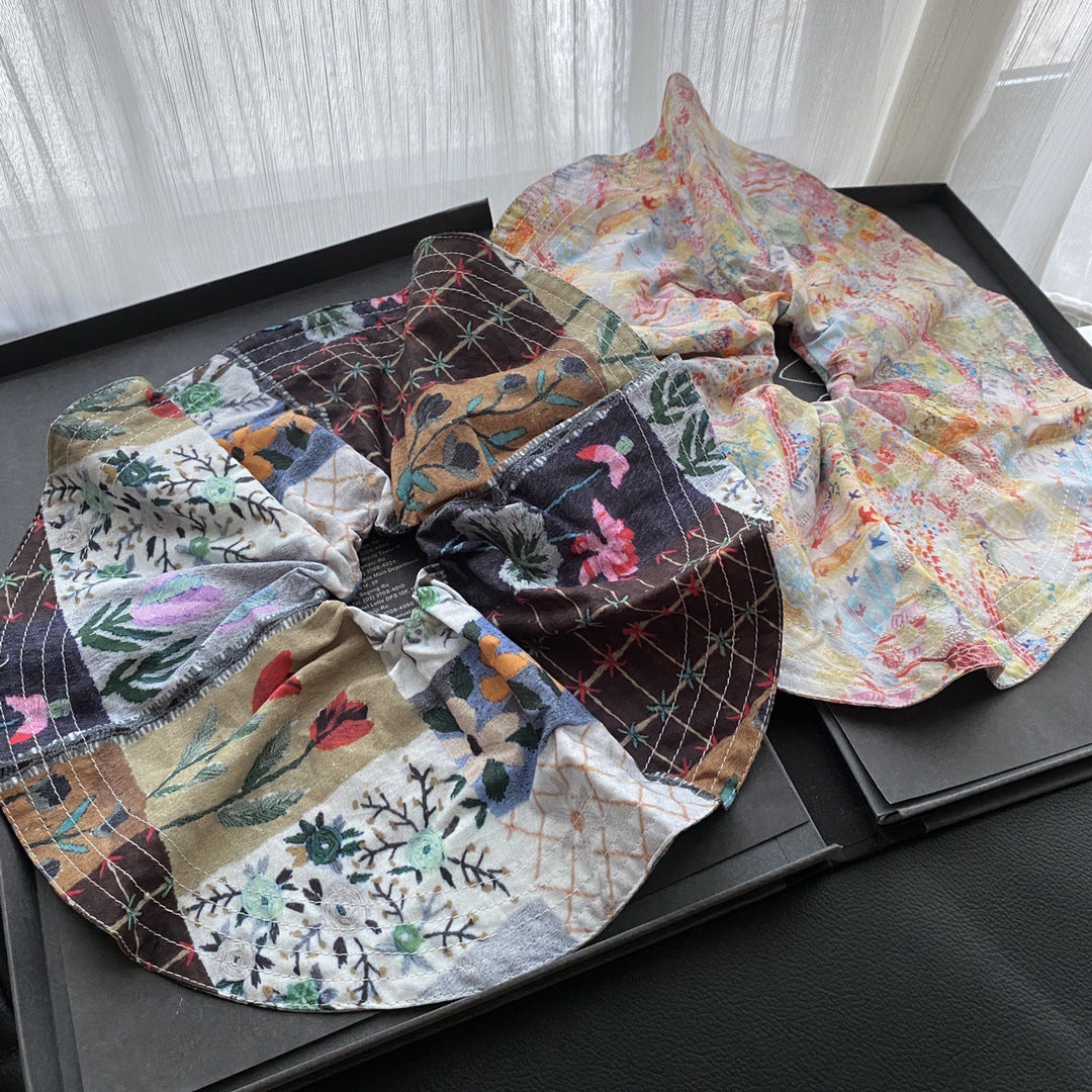 Patchwork Floral Scrunchie Linen Boho Hair Tie N6F141