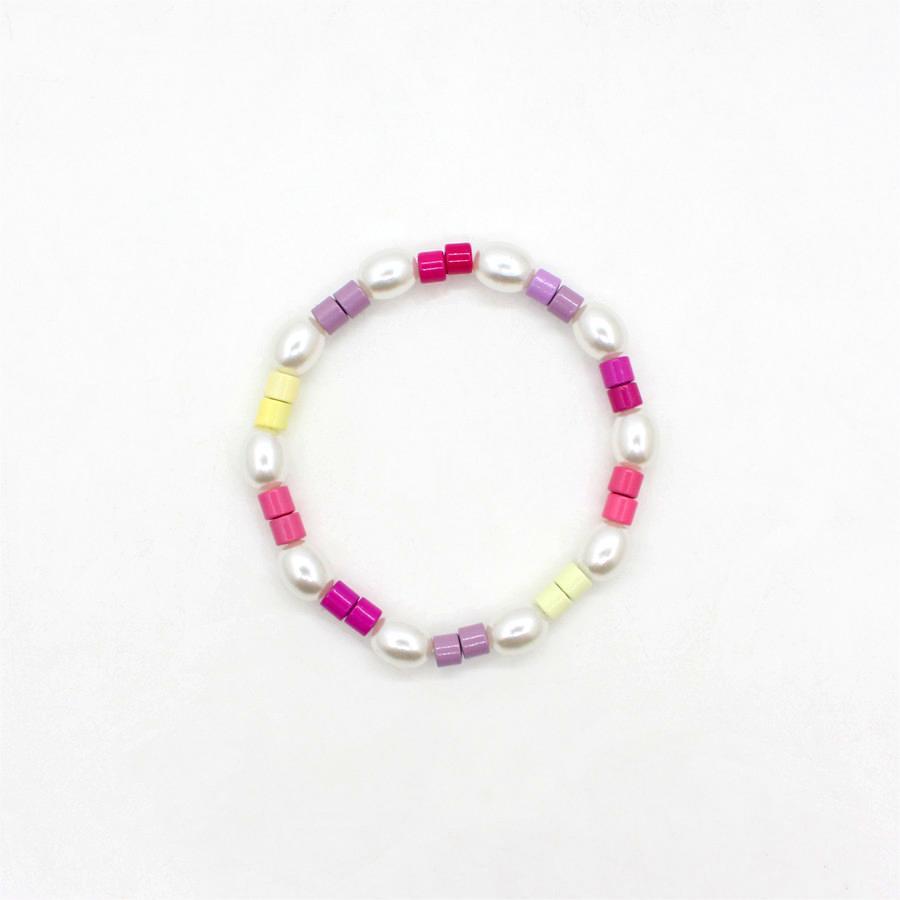 Seed Beads Bracelet Handwoven Color Block Pearl  S5P039