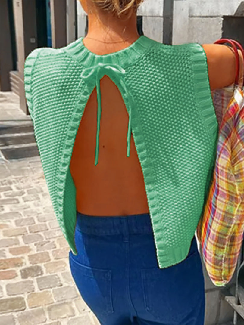 Lace Up Back Knit Tank Top Women N6B037