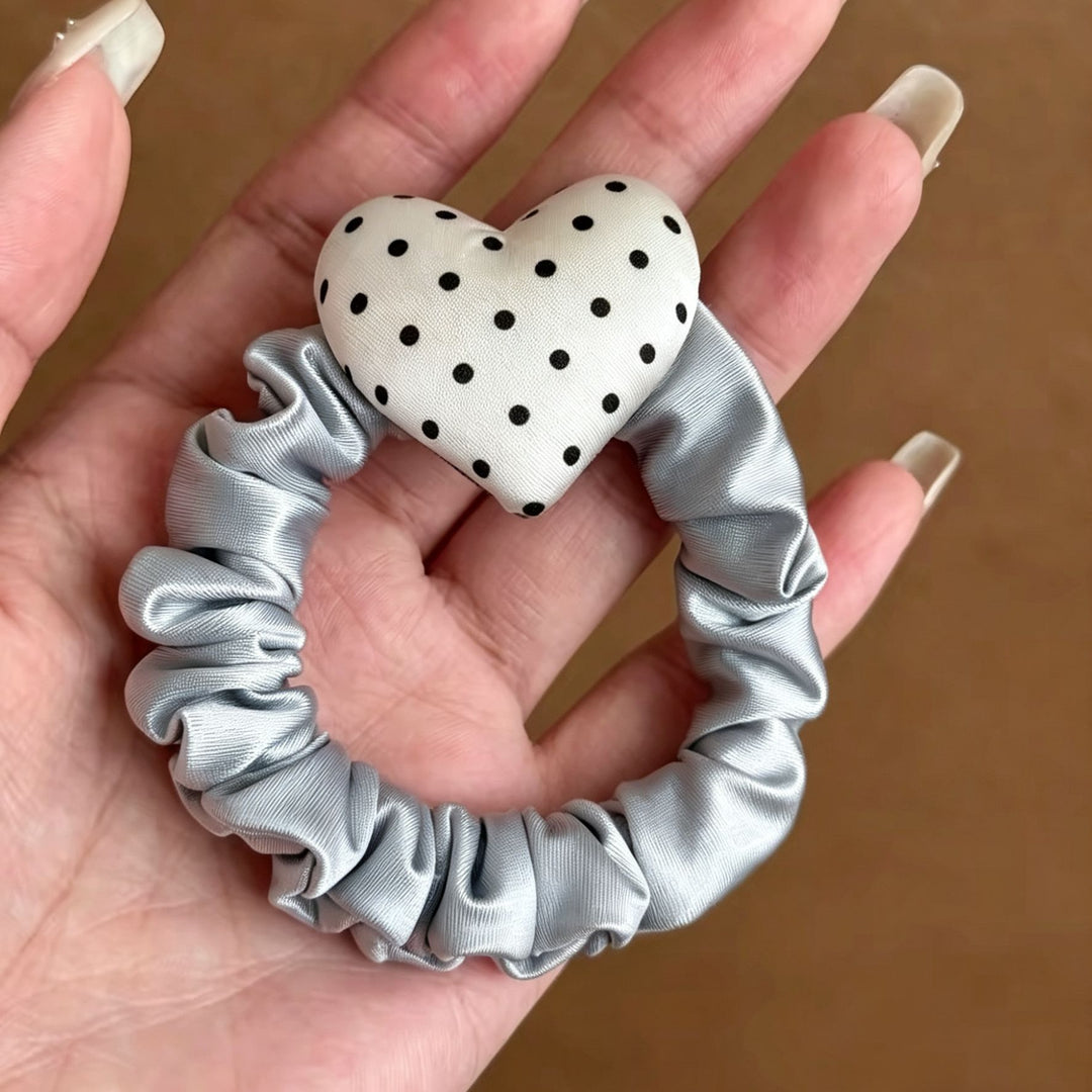 Polka Dot Heart Scrunchie Hair Tie High Elastic N6F067