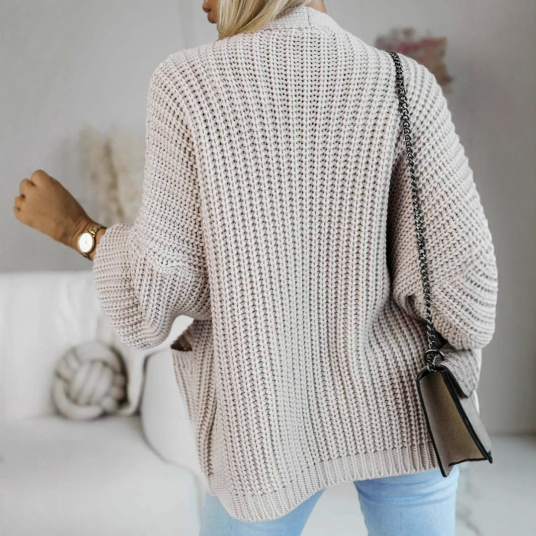 Cable Pocket Cardigan Long Mid Weight Gray N5Z671