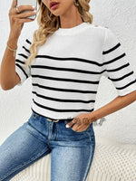 Load image into Gallery viewer, Womens Button Striped Knit Top  N25A018
