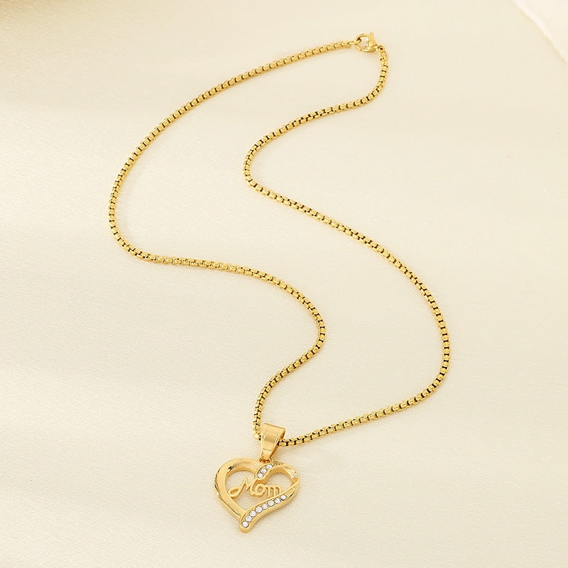 Mom Heart Cutout Pendant Necklace Women N6D519