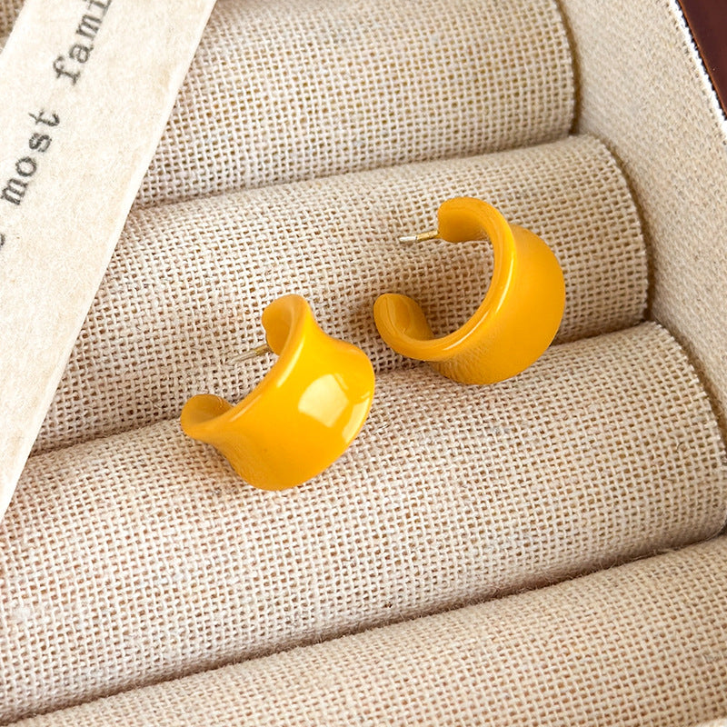 Bright C-Shape  Rim Glazed Half Hoop Stud Earrings N6H103