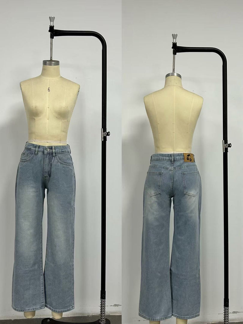 Relaxed Wide Leg Straight Fit Denim Jeans Women N6D162