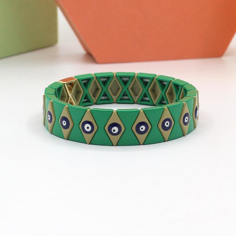 Evil Eye Rhombus Cuff Steel Stove-Enameled Elastic S5P152