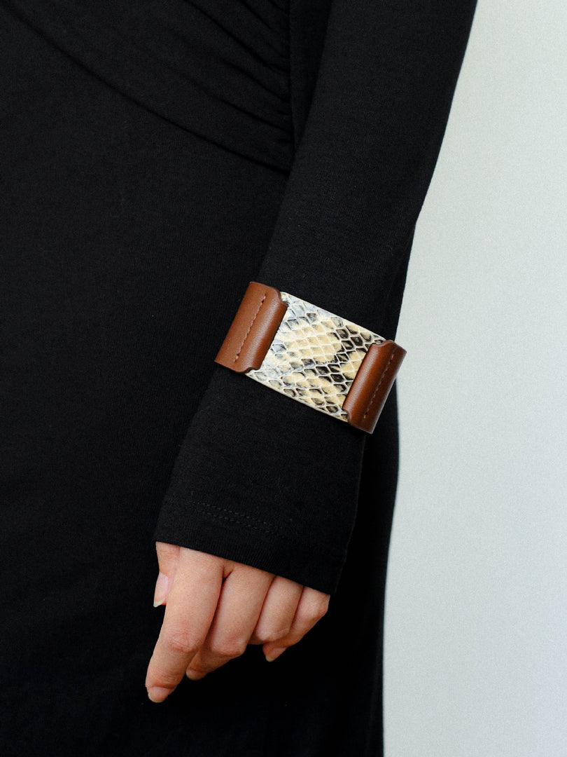 Snakeskin Color Block Wide Cuff Bracelet Women N6C003