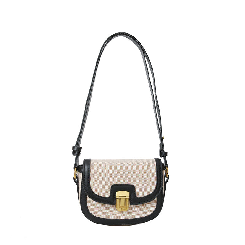 Contrast Panel Saddle Shoulder Bag Canvas Polyester S5P334