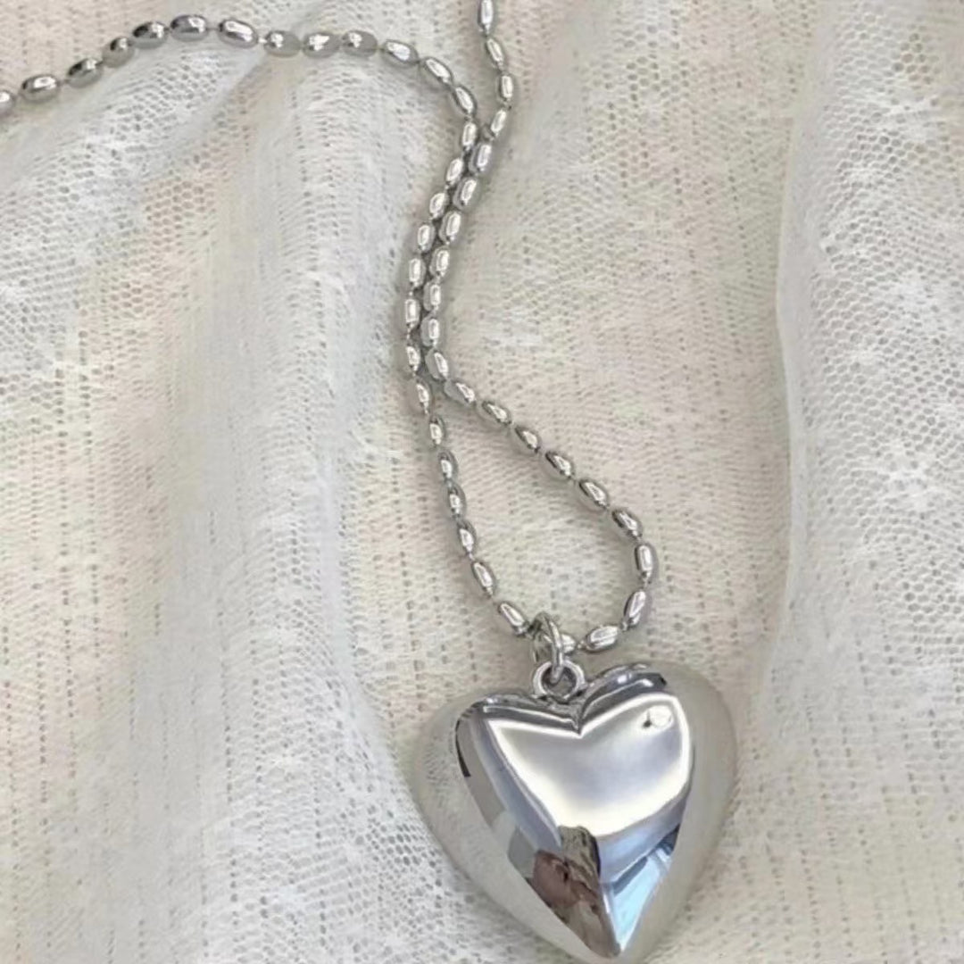 3D Heart Copper White Gold Plated Long Necklace N6B185