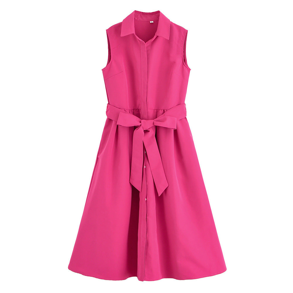 Belted Shirt Dress Sash High Waist Lightweight N5Z366