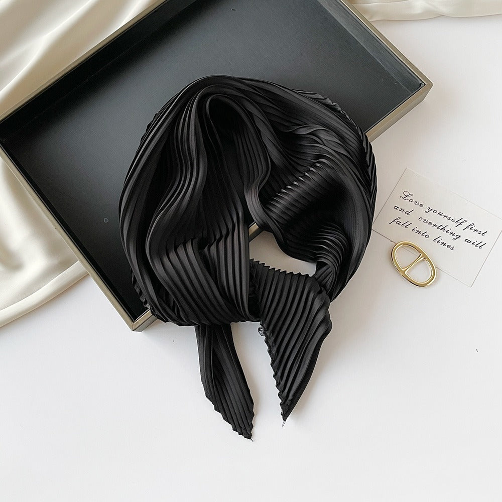 Pleated Satin Scarf Solid Square Lightweight Women N6G217