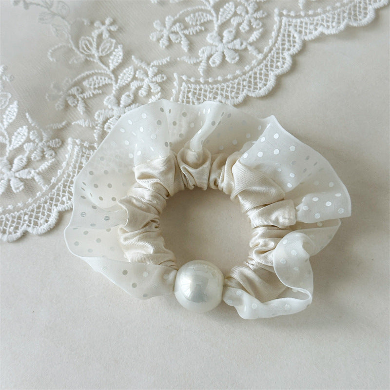 Polka Dot Pearl Mini Scrunchie High Elasticity Women N6H186