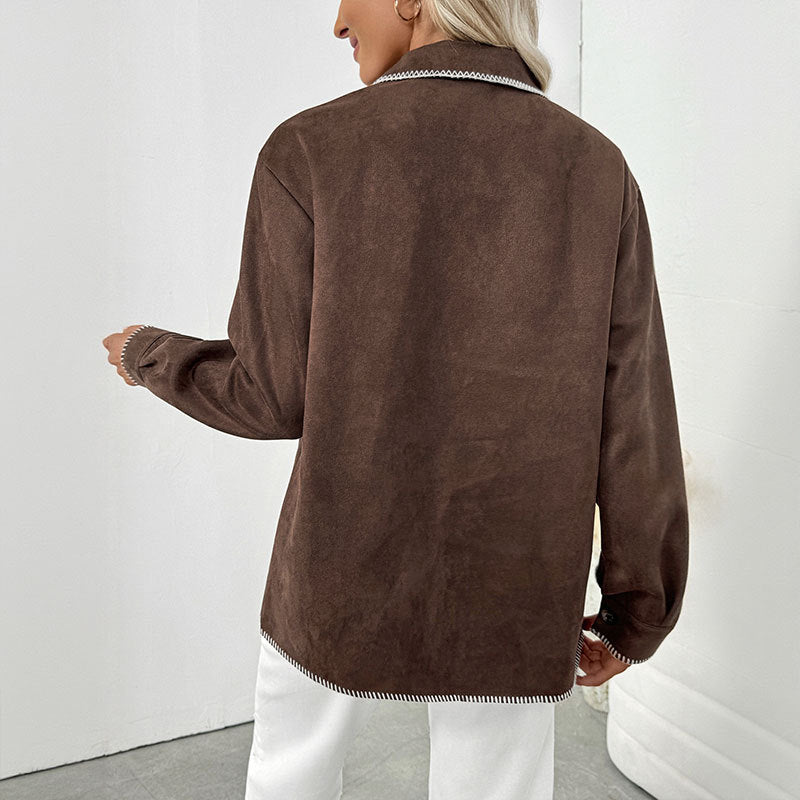 Contrast Notch Shirt Relaxed Mid Weight Brown N5Z472