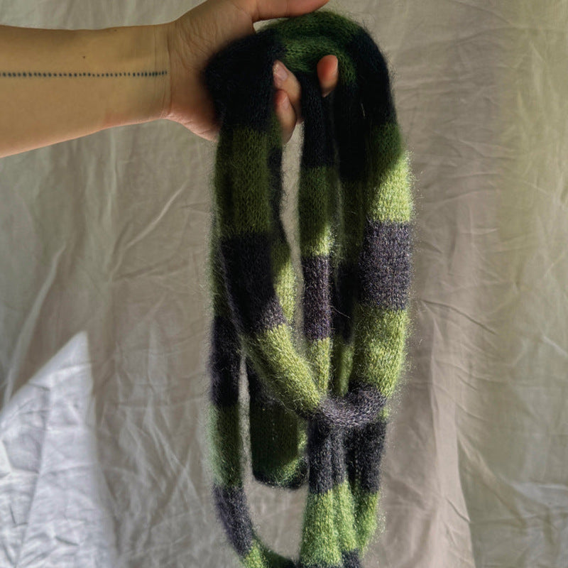 Mohair Blend Long Loop Scarf Striped Pattern  M5A082