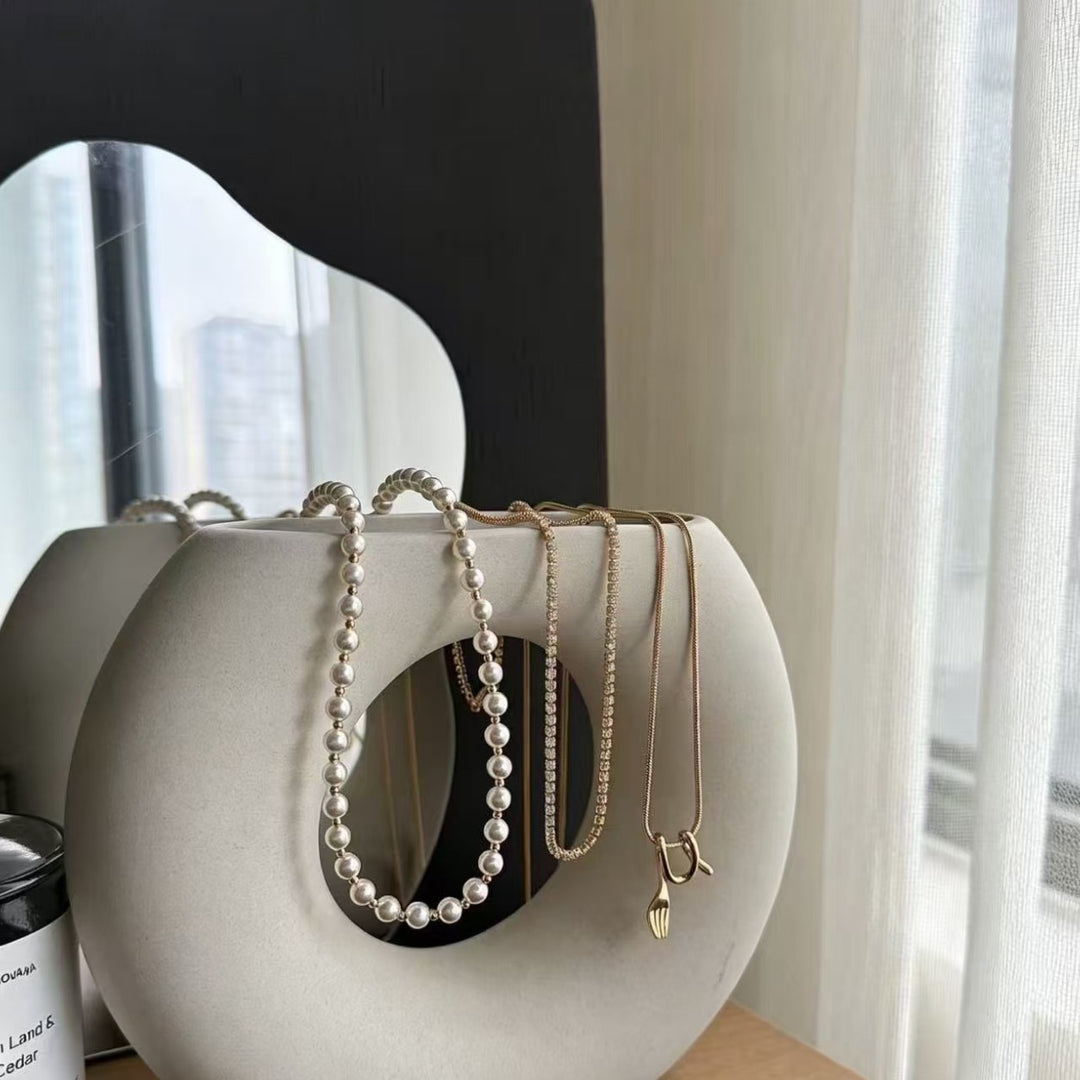 Fork Three-Layer Pearl Choker Necklace Women Elegant N6H158