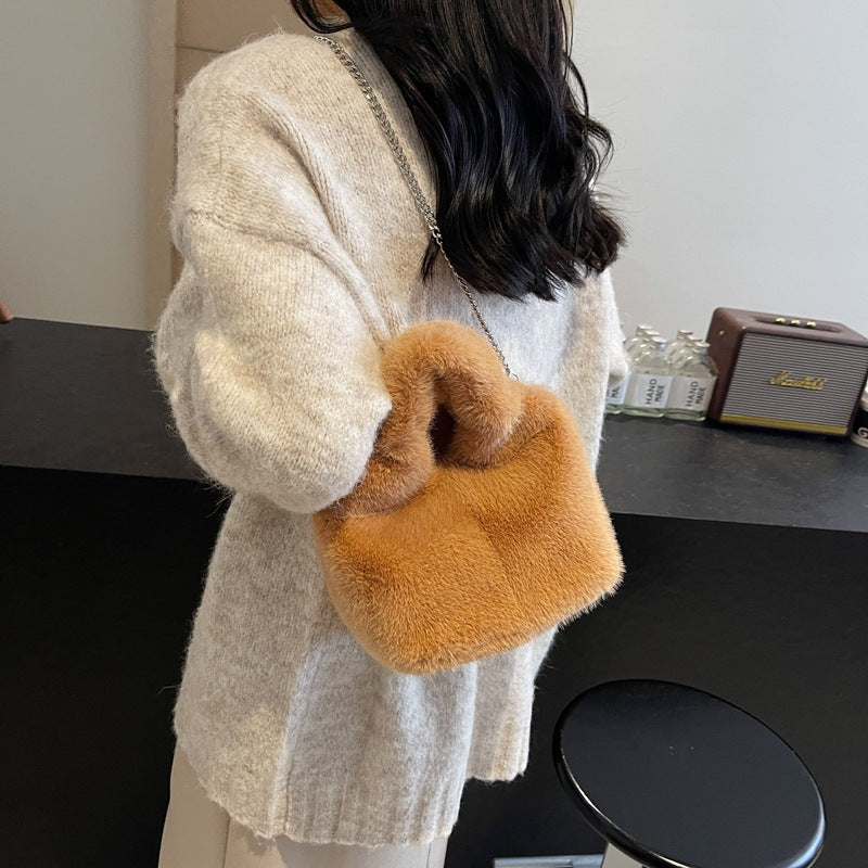 Women's Plush Drawstring Bucket Crossbody Bag N6J187