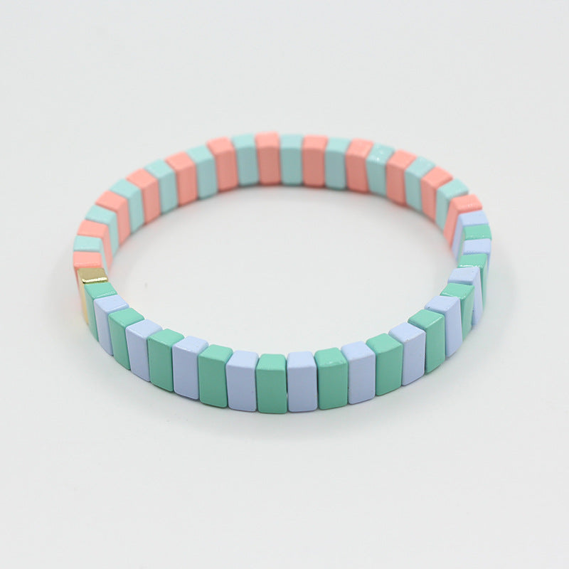 Macaron Elastic Bracelet Dual-Tone Enamel Alloy S5P043