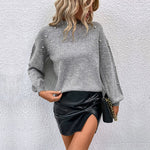 Load image into Gallery viewer, Beaded Mock Neck Sweater Mid Weight Gray N5Z508

