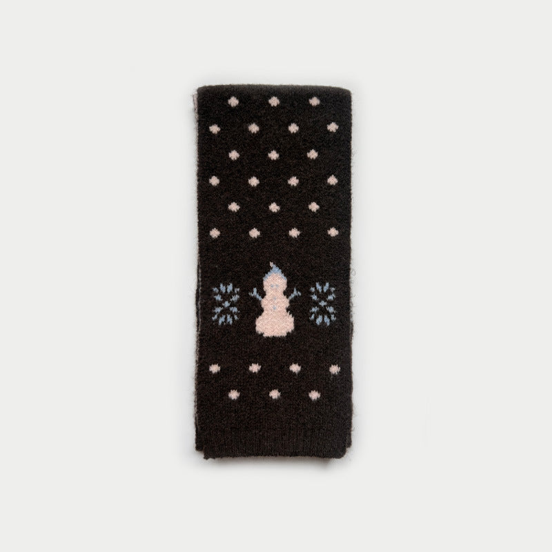 Womens Wool Blend Snowman Polka Dot Jacquard Knit Scarf N6K242