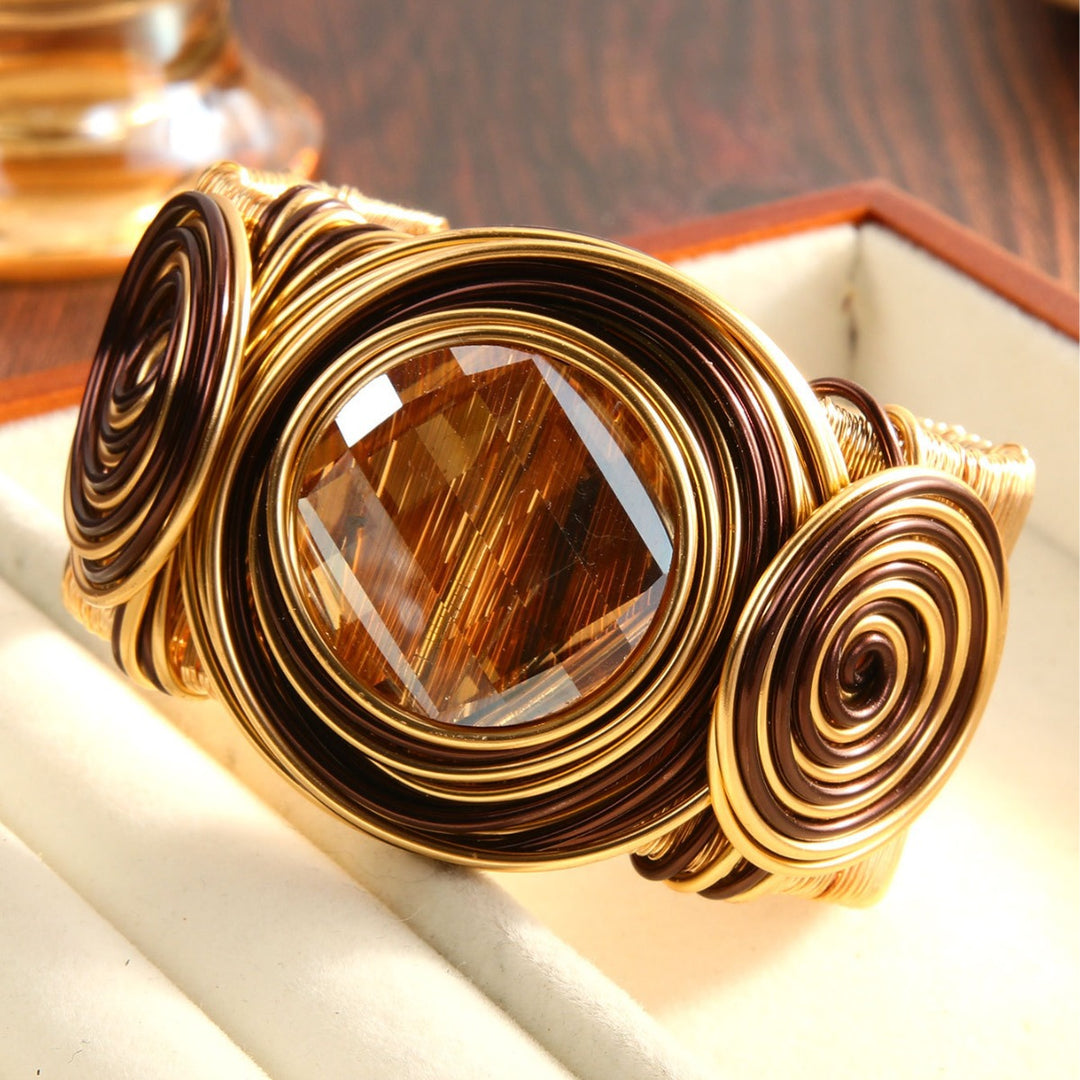 Vintage Punk Handwoven Wire Crystal Open Cuff Bangle N6F271