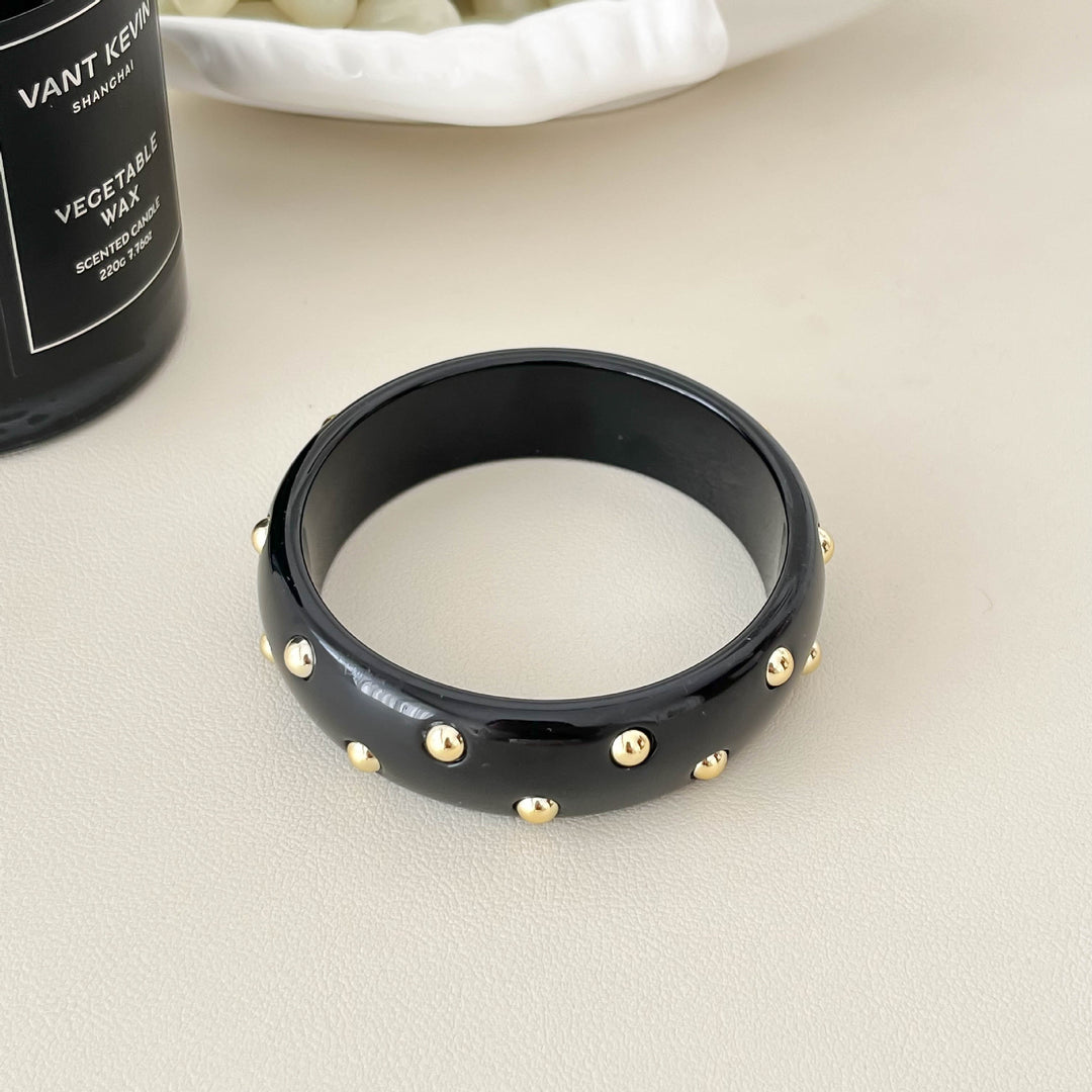 Vintage Studded Resin Bangle Wide Cuff Bracelet N6F098