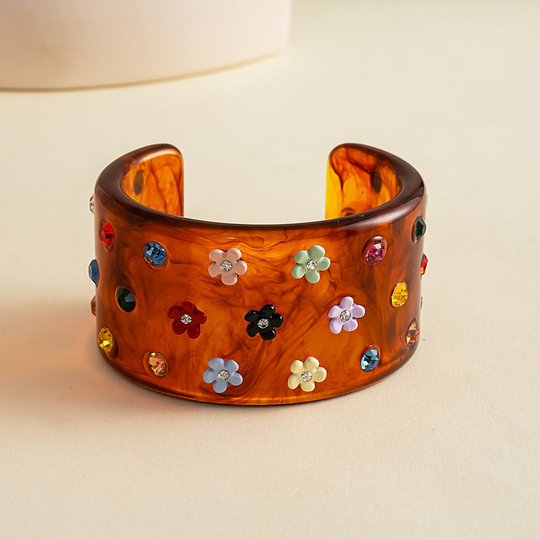 Womens Vintage Floral Rhinestone Resin Cuff Bracelet N6K132