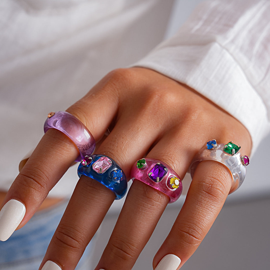 Dopamine Zircon Resin Ombré Geometric Ring Women N6H099