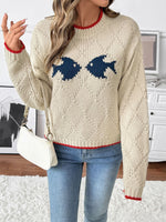 Load image into Gallery viewer, Round Neck Fish Jacquard Knit Sweater Women N6H300