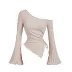 Load image into Gallery viewer, BellSleeve TieRib Knit Lightweight Apricot N5A154
